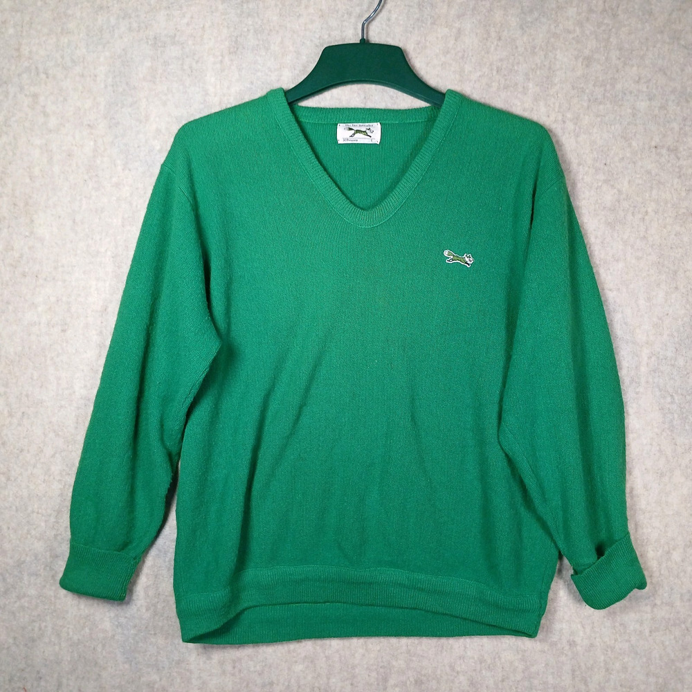Vintage 80s The Fox Sweater JCPenney Men's Large Green V-Neck Preppy Pullover